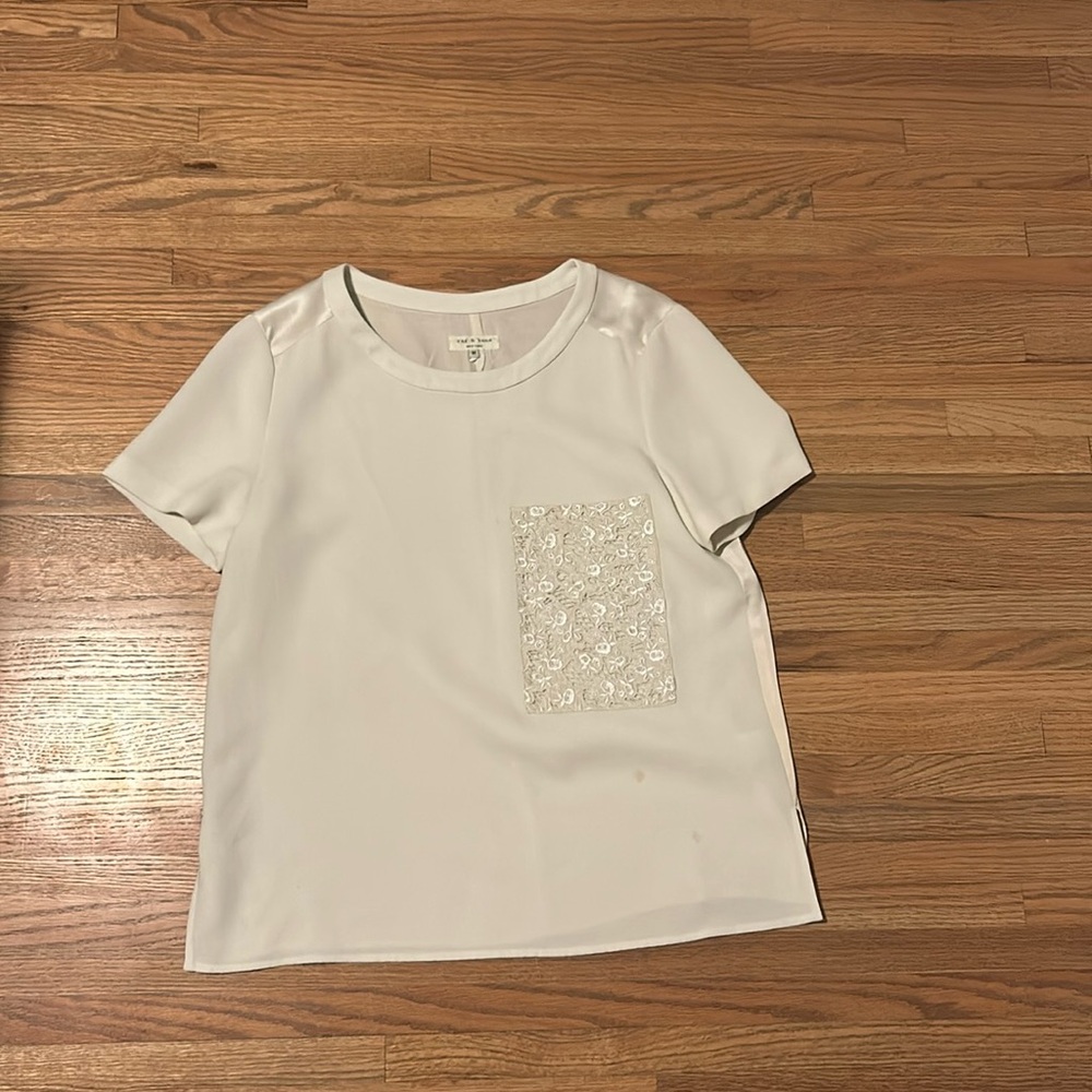 Rag and bone silk t shirt with embroidered pocket
